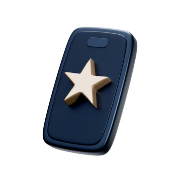 3D icon of navy smartphone with gold star on screen, transparent background