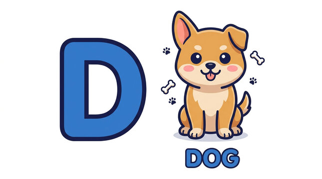 Dog Alphabet Letter D Cute Cartoon Kawaii Illustration