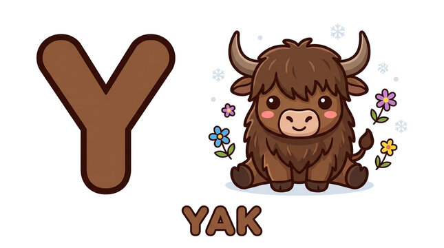 Cute Kawaii Yak Illustration for Alphabet Learning
