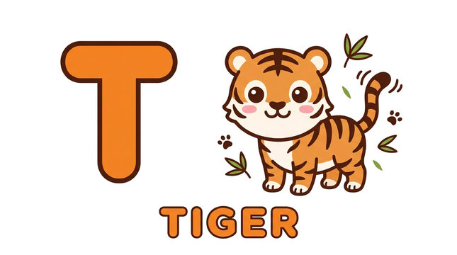 Cute Tiger Alphabet Letter T Educational Illustration