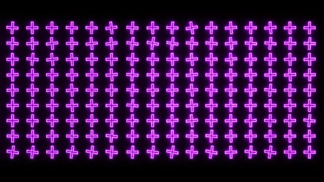 Vibrant abstract digital matrix of glowing purple plus signs, creating an intricate geometric grid pattern ideal for futuristic technology backgrounds and conceptual designs