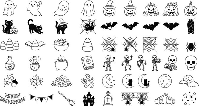 Halloween Clipart Collection with Ghosts Pumpkins Bats Skeletons and Spooky Decorative Elements