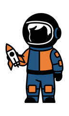 Naklejka premium Silhouette of a young child wearing an astronaut helmet and holding a toy rocket on a white background, space exploration concept