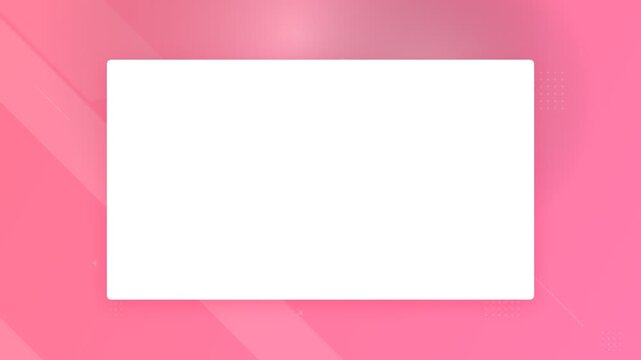 White rectangular frame on a pink gradient background with geometric shapes