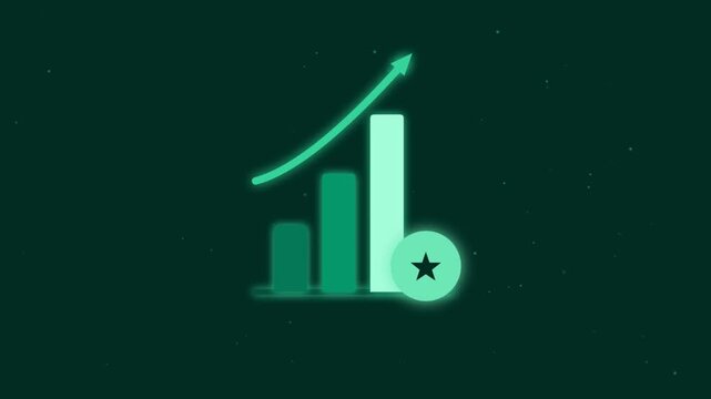 Business growth bar chart with rising arrow and star icon on dark background