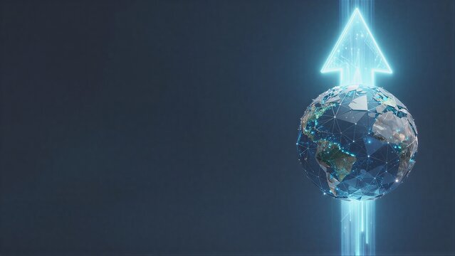 Global connectivity and digital advancement symbolized by a glowing arrow above Earth.