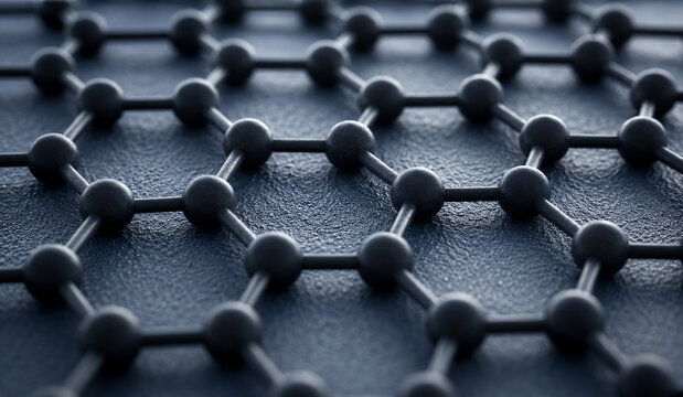 AI generated graphene hexagonal carbon lattice connected atoms dark textured surface for nanotechnology materials science chemistry electronics advanced research