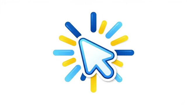 Digital computer mouse cursor icon with radial burst effect on white background