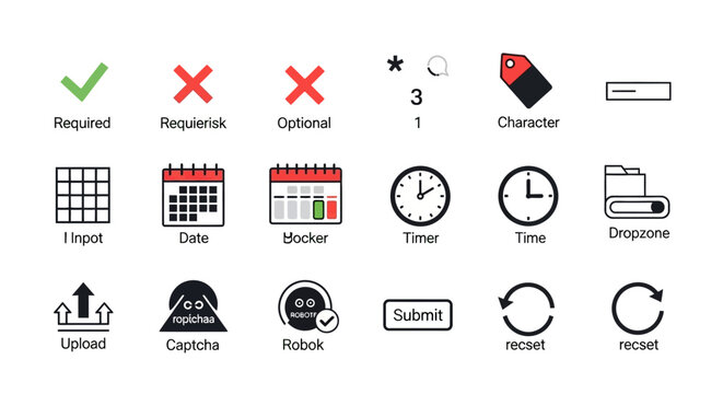 Minimalist web form and data validation icon set.