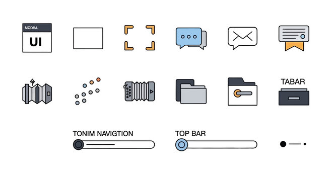 Minimalist UI navigation and modal interface icon set.