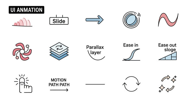 Motion path and UI animation effect icons.