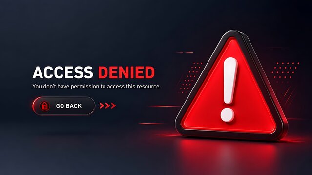 Red warning triangle with access denied text and go back button representing restricted digital security concept