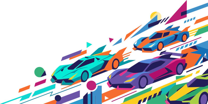 Dynamic Abstract Geometric Sports Car Racing Illustration with Vibrant Colors