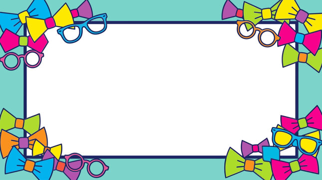 Vibrant Cartoon Bowties and Eyeglasses Border with Central Copy Space