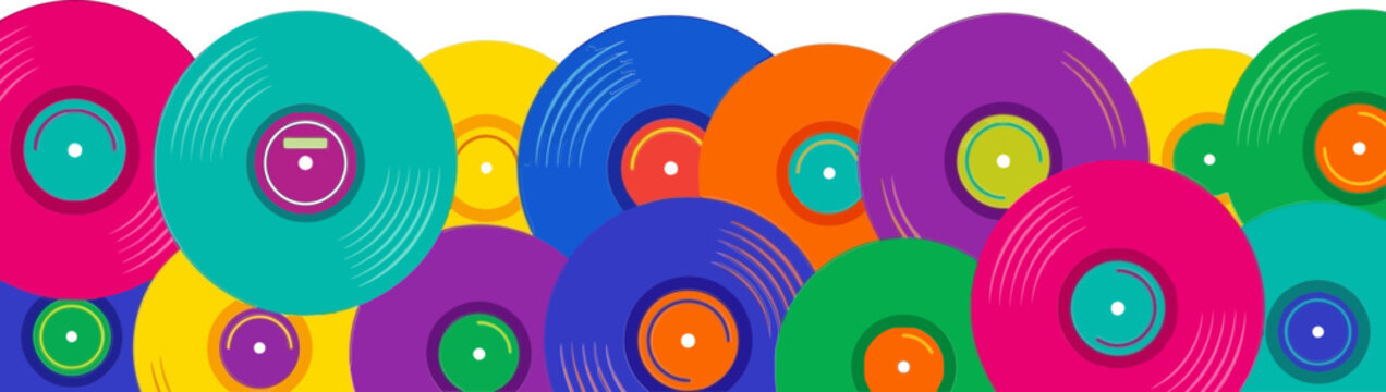 Vibrant Colorful Vinyl Records Flat Vector Illustration on White Background