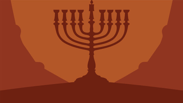 Hanukkah menorah silhouette illustration on warm brown toned background with hanukkah celebration tradition candelabra religion religious festival illustration silhouette monochrome abstract