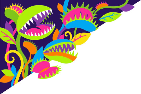 Colorful Venus Flytrap Corner Border Illustration on White Background
