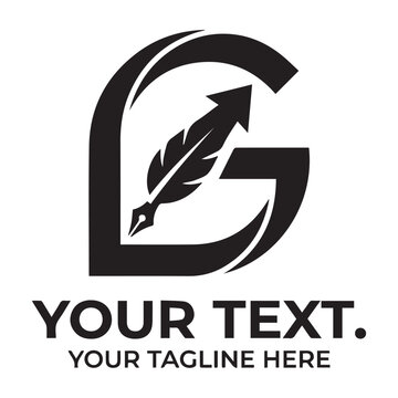 A sophisticated emblem featuring a quill pen integrated with the letter G signifies professional writing services and authorship branding for individuals needing creative identity marks