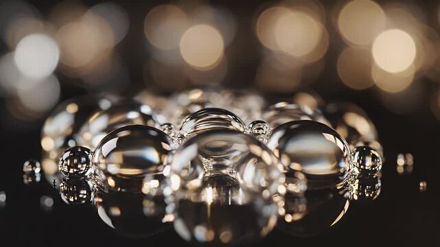Clear viscous liquid dripping over glass spheres.