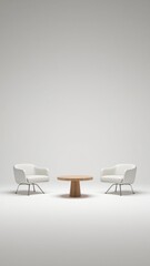 Obraz premium Minimalist White Armchairs and Wooden Side Table on Transparent Background
