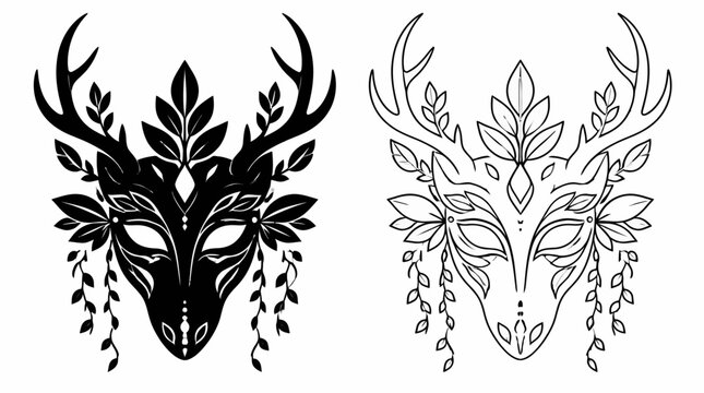 Deer mask with floral antlers, bohemian spirit and nature art