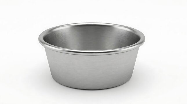 Small empty stainless steel bowl for food preparation or serving on a simple kitchen counter surface for cooking and baking projects at home