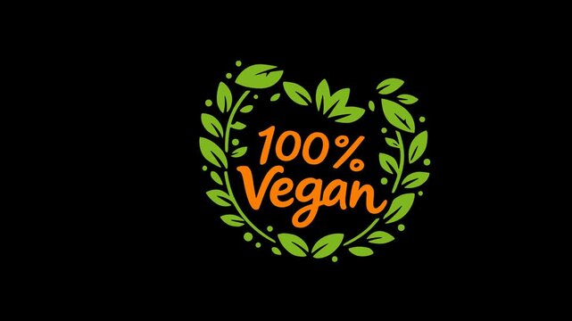 100 percent vegan food label natural healthy animation HD 4K