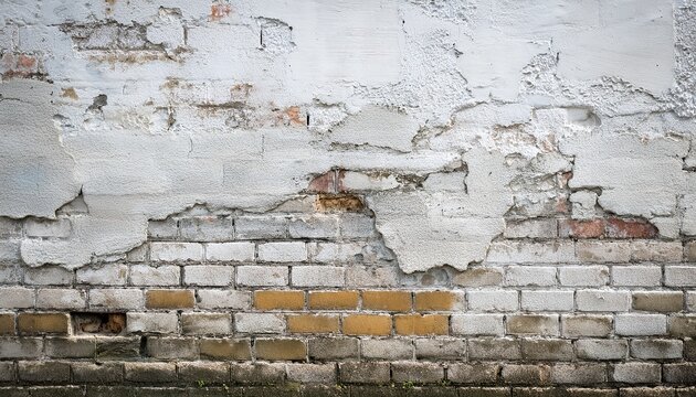 old whitewashed brick wall with layered grungy plaster and paint