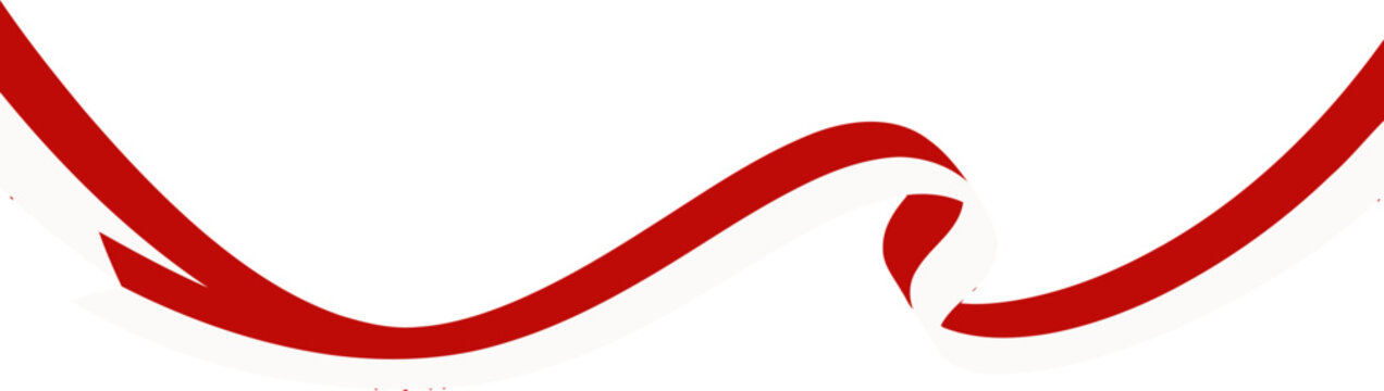 Abstract flowing red and white wavy ribbon banner design element on white background