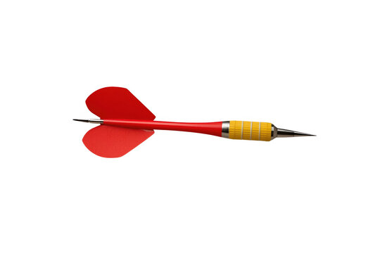 Red and yellow dart flying horizontally, symbolizing precision, aiming, challenge, success, and strategy in games