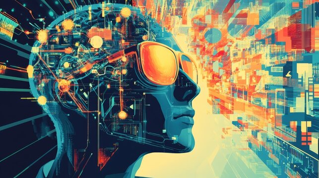 Digital Art. Futuristic Human. Abstract Technology Brain.