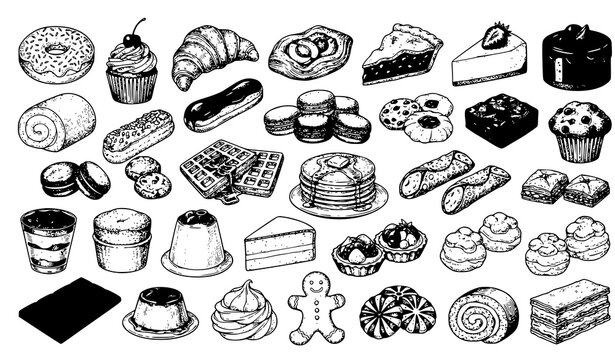 Title:
Elegant Vintage Dessert Sketch Bundle with Hand Drawn Pastry and Bakery Food Vector Collection