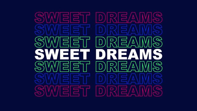 Sweet Dreams Animated Kinetic Typography with Glitch RGB Shift Effect and Colorful Outline Text on Dark Blue Background