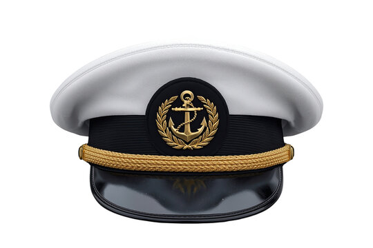 Captain hat representing maritime authority and naval leadership, featuring a gold anchor emblem on dark band