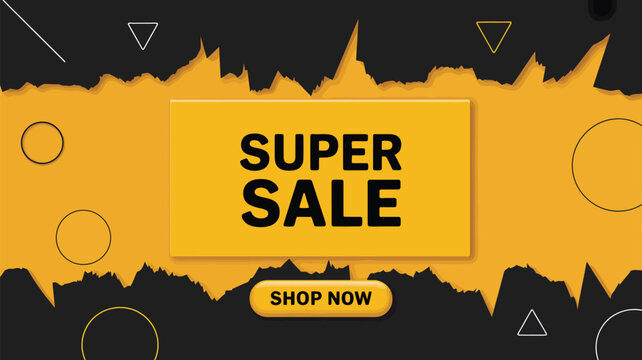 Super Sale promotional banner with Shop Now button and modern graphic elements