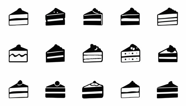 Cake Slice Silhouette Icon Set Collection Isolated on White Background