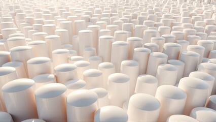 Obraz premium Abstract cylinders create vast landscape. Soft lighting, neutral tones, minimalist design. Depth suggests infinite repetition, texture prominent.