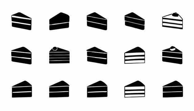 Cake Slice Silhouette Icon Set Collection Isolated on White Background