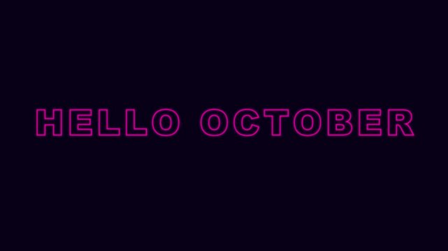 Vibrant Pink Neon Hello October Animated Typography Design for Autumn Seasonal Marketing and Social Media Backdrop