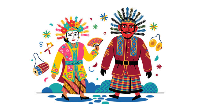 Traditional Indonesian Betawi Ondel Ondel Puppet Illustration