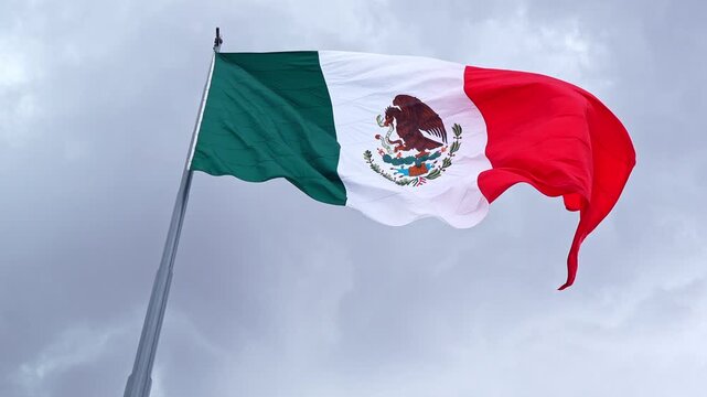 Flag of mexico waving in Mexico City downtown. 4k video