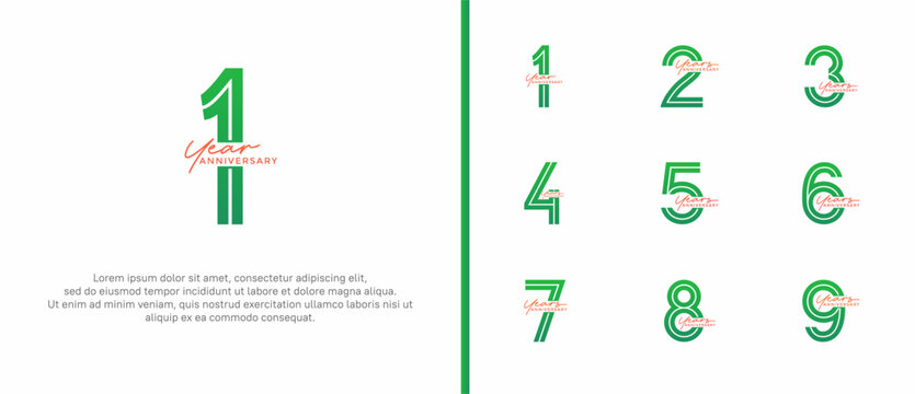 anniversary vector logo set, green and orange color with handwriting can be use for celebration