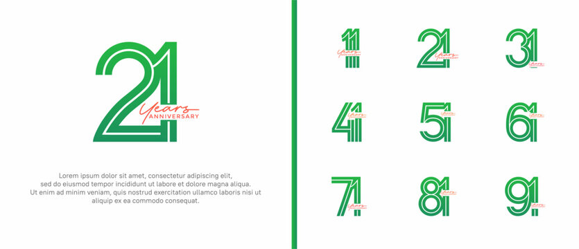 anniversary vector logo set, green and orange color with handwriting can be use for celebration