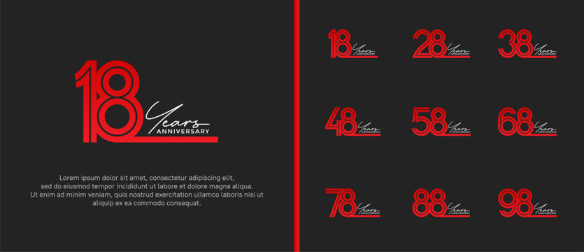 anniversary vector logo set, red color and white handwriting can be use for celebration