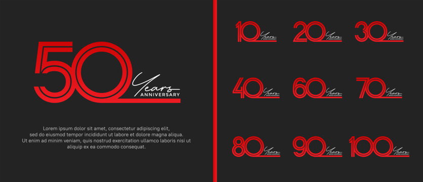 anniversary vector logo set, red color and white handwriting can be use for celebration