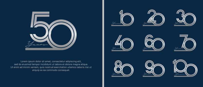 anniversary vector logo set, silver color with handwriting can be use for celebration