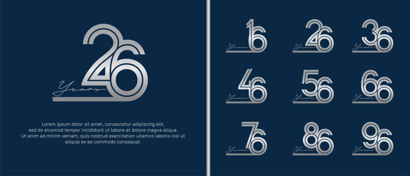 anniversary vector logo set, silver color with handwriting can be use for celebration