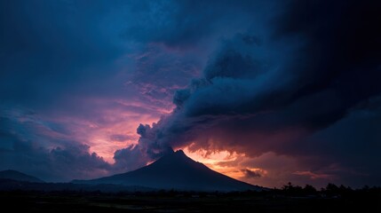 Fototapeta premium Volcanic eruption with dramatic sunset sky