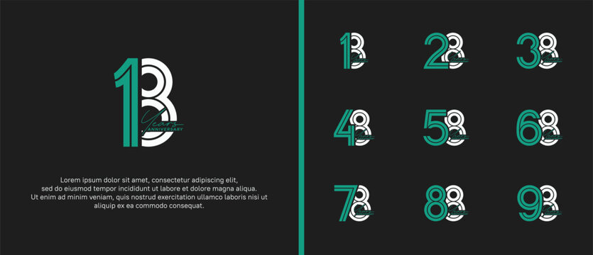 anniversary vector logo set, green and white color with handwriting can be use for celebration
