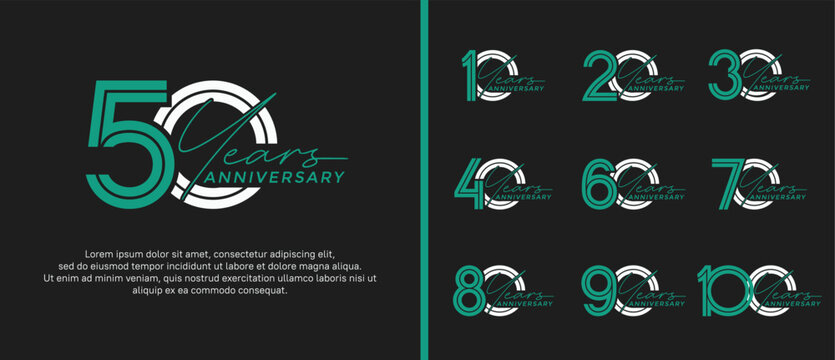 anniversary vector logo set, green and white color with handwriting can be use for celebration
